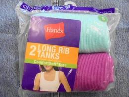 Hanes Women's ロングリブタンクトップ　2P　スカイブルー/パープル