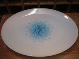 f1772　ブルーモザイク　オーバルプラッター　　W30.4cm